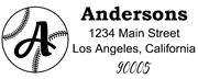 Baseball Outline Script Monogram Return Address Stamp Sample